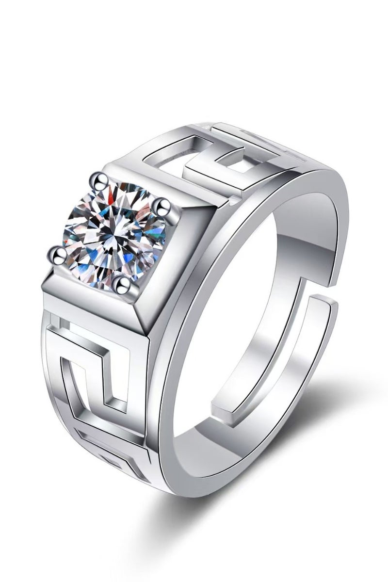Akali 1 Carat  Moissanite Men's Wedding Ring , S925 Plated With White Gold  ,Adjustable Size , Luxury Gift Box , Ready to Gift - Image 1