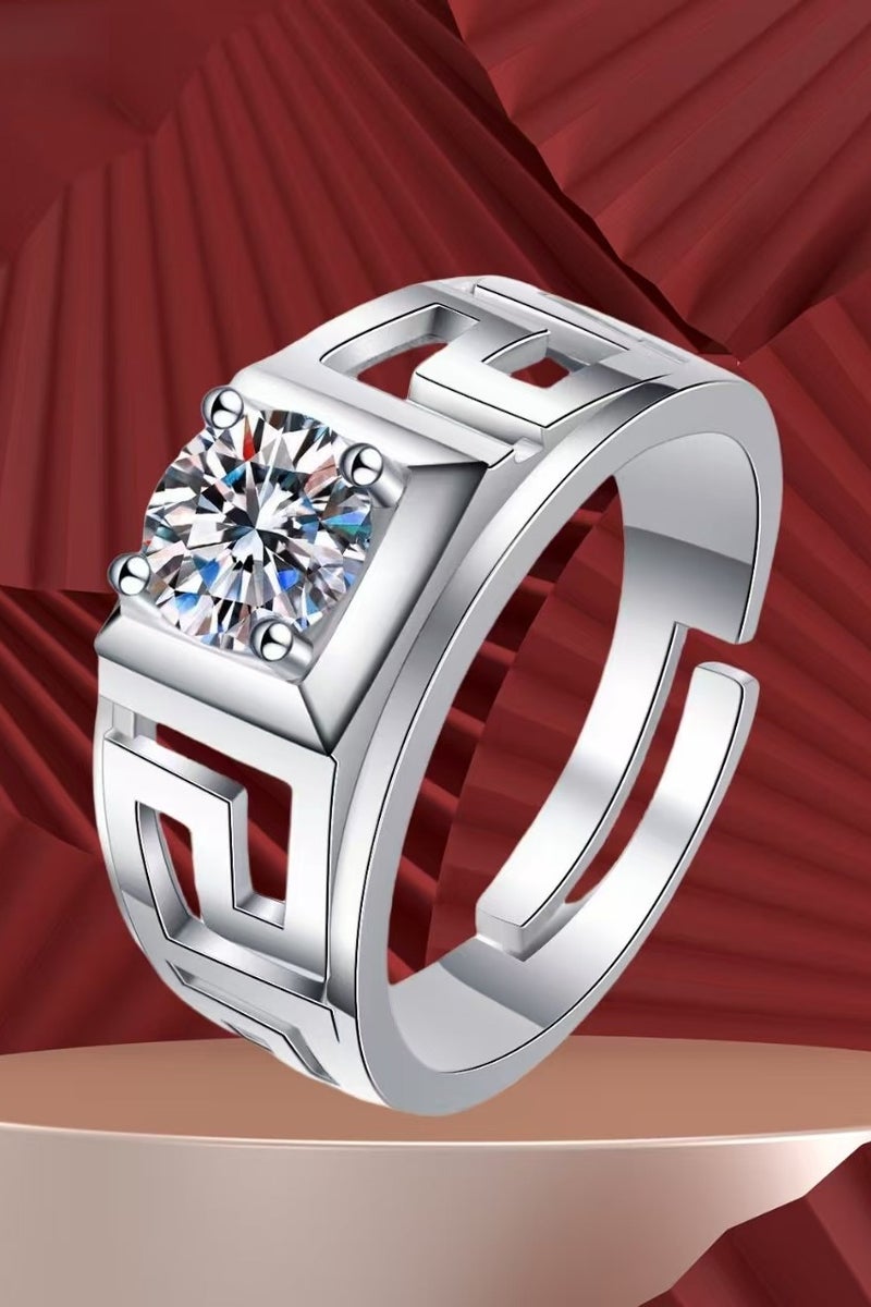 Akali 1 Carat  Moissanite Men's Wedding Ring , S925 Plated With White Gold  ,Adjustable Size , Luxury Gift Box , Ready to Gift - Image 2