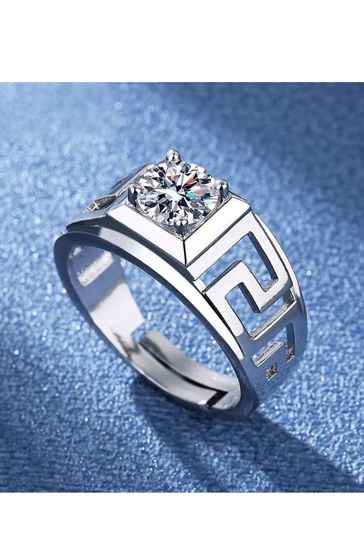 Akali 1 Carat  Moissanite Men's Wedding Ring , S925 Plated With White Gold  ,Adjustable Size , Luxury Gift Box , Ready to Gift - Image 3