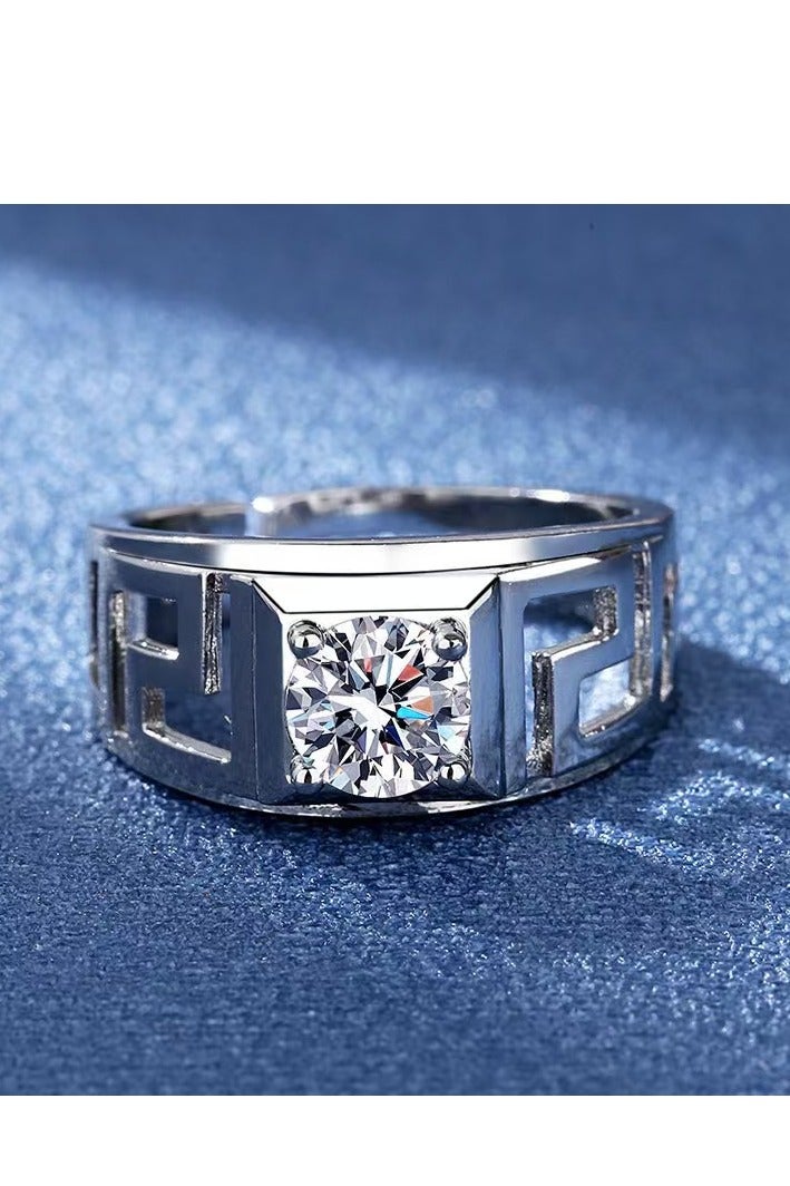Akali 1 Carat  Moissanite Men's Wedding Ring , S925 Plated With White Gold  ,Adjustable Size , Luxury Gift Box , Ready to Gift - Image 4