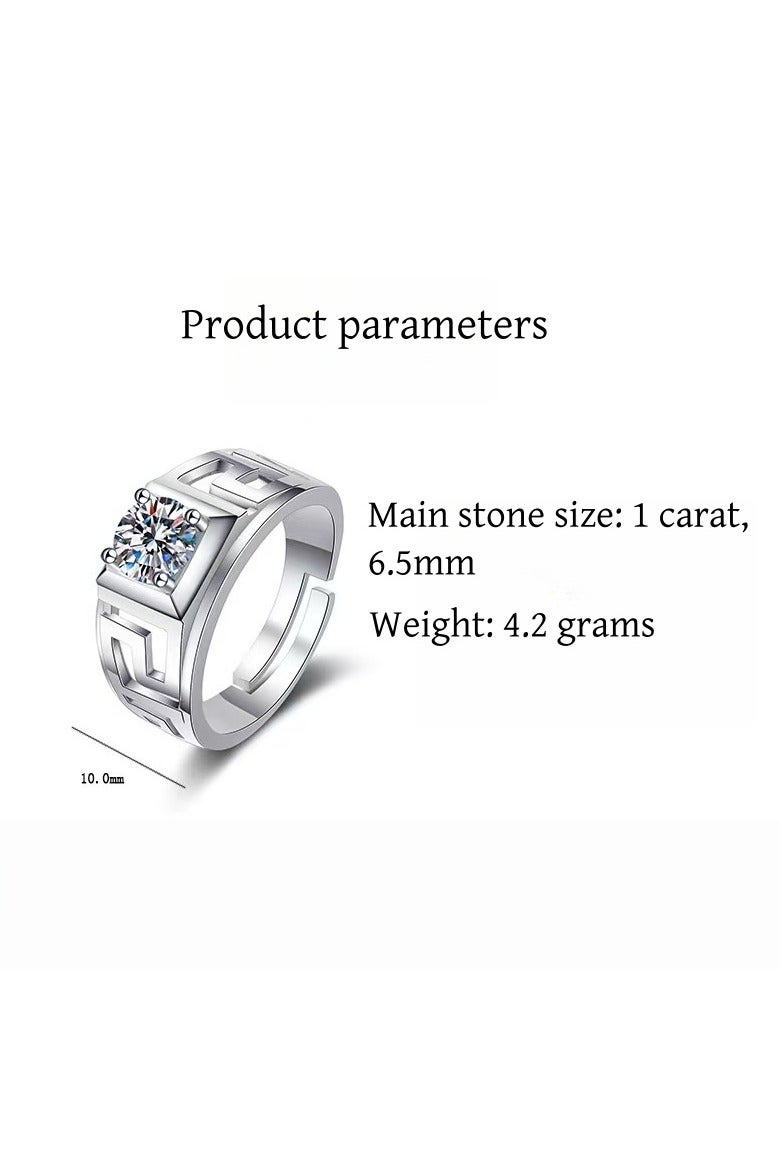Akali 1 Carat  Moissanite Men's Wedding Ring , S925 Plated With White Gold  ,Adjustable Size , Luxury Gift Box , Ready to Gift - Image 5