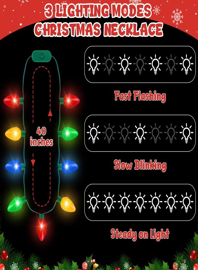 Blowata 3PCS Christmas Light Necklace, Christmas Necklace with 3 Flash Modes, Colorful Xmas Light up Decorations for Christmas Party Favors Festival Party Supplies Ugly Sweater Decor - Image 2