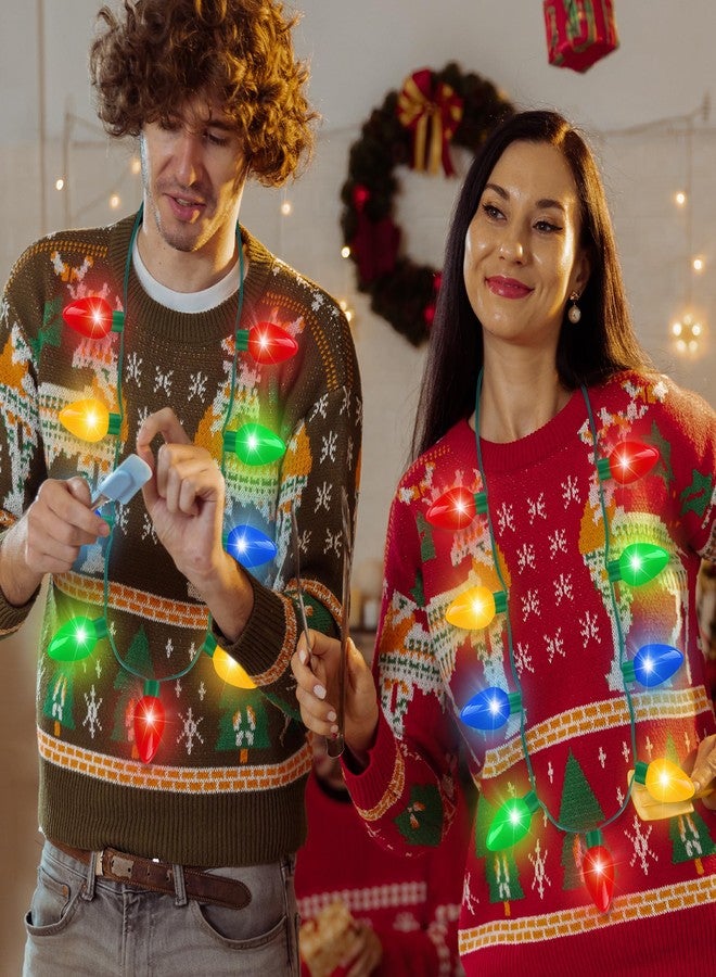 Blowata 3PCS Christmas Light Necklace, Christmas Necklace with 3 Flash Modes, Colorful Xmas Light up Decorations for Christmas Party Favors Festival Party Supplies Ugly Sweater Decor - Image 4