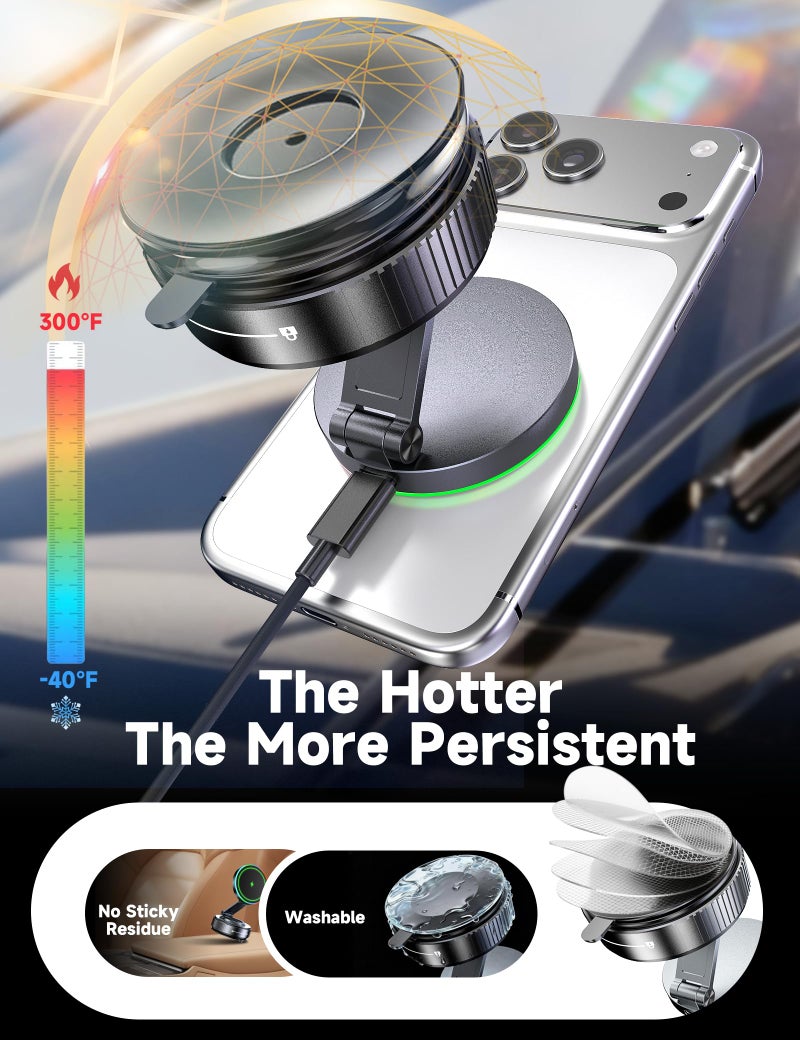 visnfa for Magsafe Car Mount Charger, 15W Faster Charging Wireless Car Charger [105+LBS Suction & 3800gf Magnetic] 360Â° Adjustable, Magnetic Phone Holders for Your Car for iPhone & Android - Image 3
