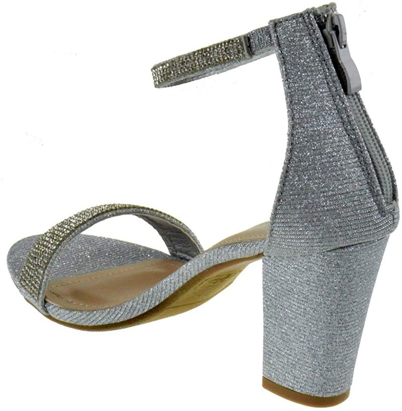 TOP Moda Gallery-45 Ankle Strap Dressy High Heel Sandal, Non-slip Sole, For Wedding, Party, Prom, Evening Wear, or Any Occasion, Sleek Style Block Heel Sandals, Silver Glitter, 8 - Image 3