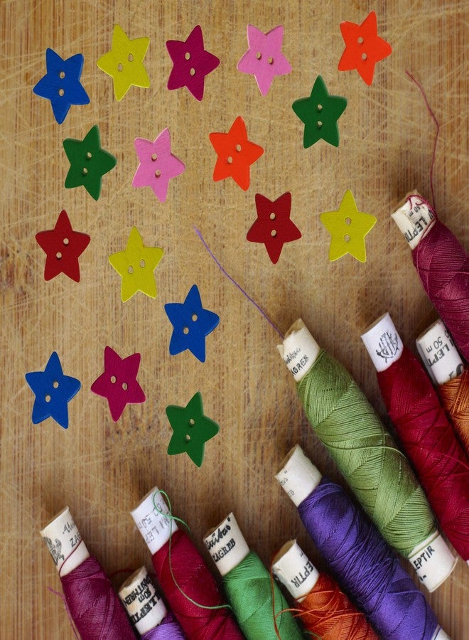 IFAMIO 100 Pcs Colorful Wooden Star Buttons with 2 Holes Rustic Buttons for Clothes Sewing Scrapbooking Art Crafting DIY Decoration - Image 5