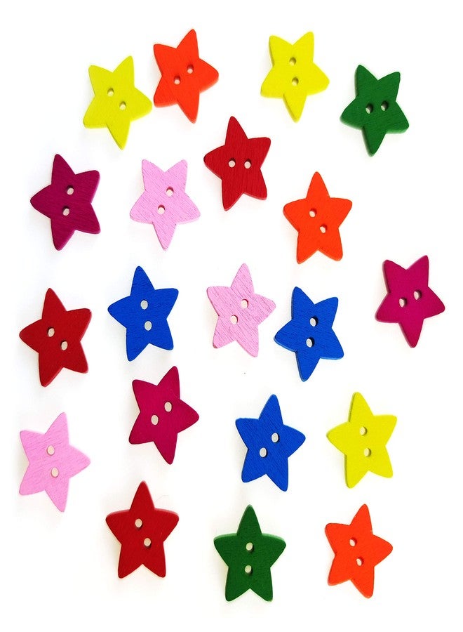 IFAMIO 100 Pcs Colorful Wooden Star Buttons with 2 Holes Rustic Buttons for Clothes Sewing Scrapbooking Art Crafting DIY Decoration - Image 3