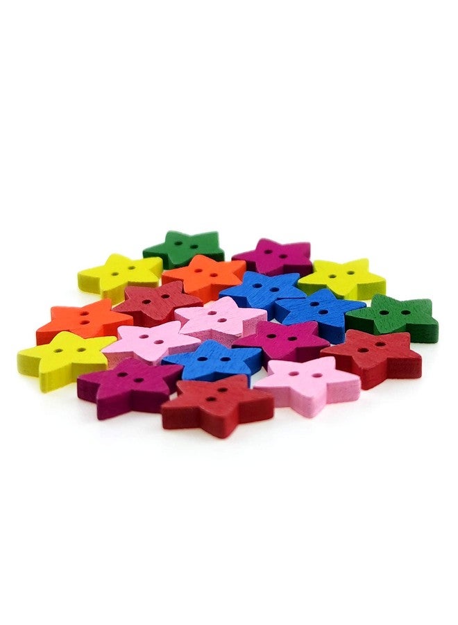IFAMIO 100 Pcs Colorful Wooden Star Buttons with 2 Holes Rustic Buttons for Clothes Sewing Scrapbooking Art Crafting DIY Decoration - Image 4