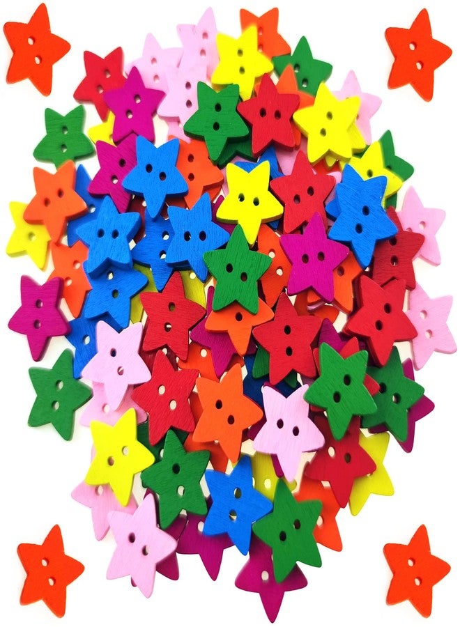 IFAMIO 100 Pcs Colorful Wooden Star Buttons with 2 Holes Rustic Buttons for Clothes Sewing Scrapbooking Art Crafting DIY Decoration - Image 1