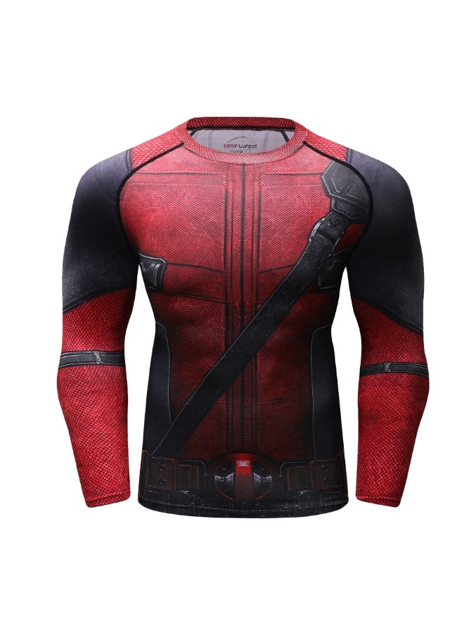 Deadpool تي شيرت ضغط للرجال بأكمام طويلة تي شيرت ضيق لركوب الدراجات ملابس رياضية - Image 1