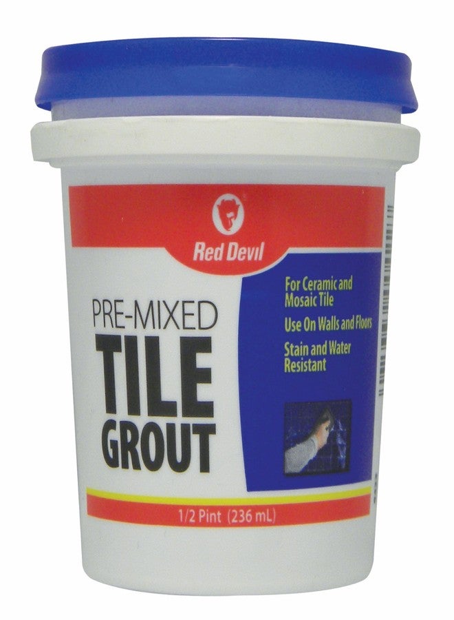 Red Devil 0422 Pre-Mixed Tile Grout - Professional Quality, Excellent Adhesion, Ideal for Wall & Floor Use - 1/2 Pint, White, Made in USA - Image 1