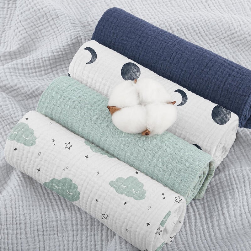 Susurration Baby Burp Cloths 5 Pack 100% Cotton Muslin Baby Washcloths 23.6 * 23.6 inch, Burping Cloths for Babies, Newborn Baby Boys Girls Essentials-Blue - Image 4