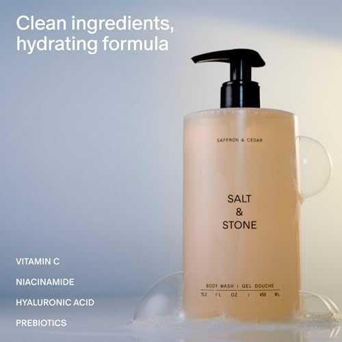 Salt & Stone Salt Stone Body Wash with Antioxidants for Deep Moisture For Women Men Sulfate Paraben Dye Free Leaving Skin Soft and Hydrated Saffron Cedar Refill 32 fl oz - Image 3