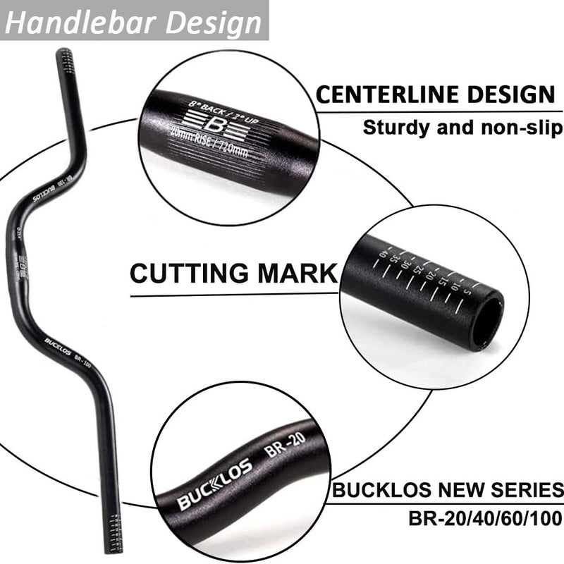 BUCKLOS Mountain Bike MTB Handlebars 25.4 mm - Bicycle Riser 20/40/60/100mm Aluminum Alloy Handlebar - 620/660/720mm Extra Long Handle Bars for E-Bike/Folding Bike/BMX - Image 2