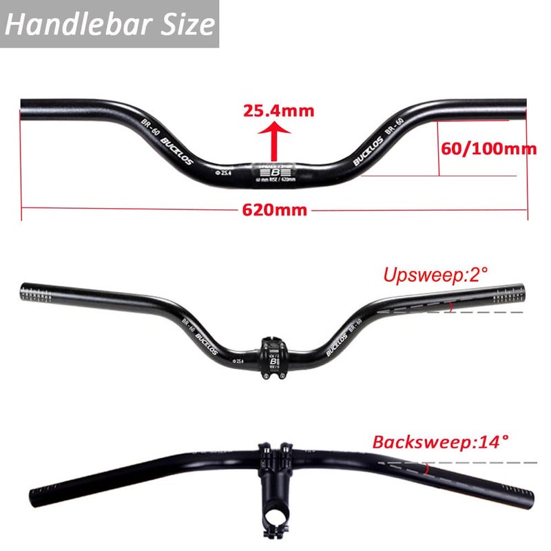 BUCKLOS Mountain Bike MTB Handlebars 25.4 mm - Bicycle Riser 20/40/60/100mm Aluminum Alloy Handlebar - 620/660/720mm Extra Long Handle Bars for E-Bike/Folding Bike/BMX - Image 3