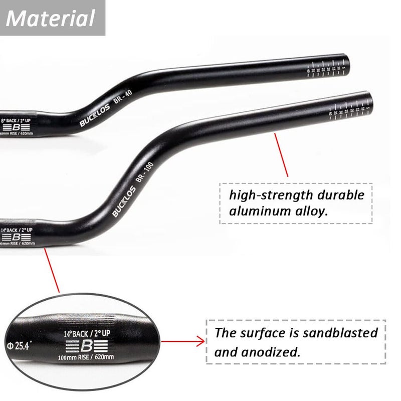 BUCKLOS Mountain Bike MTB Handlebars 25.4 mm - Bicycle Riser 20/40/60/100mm Aluminum Alloy Handlebar - 620/660/720mm Extra Long Handle Bars for E-Bike/Folding Bike/BMX - Image 5