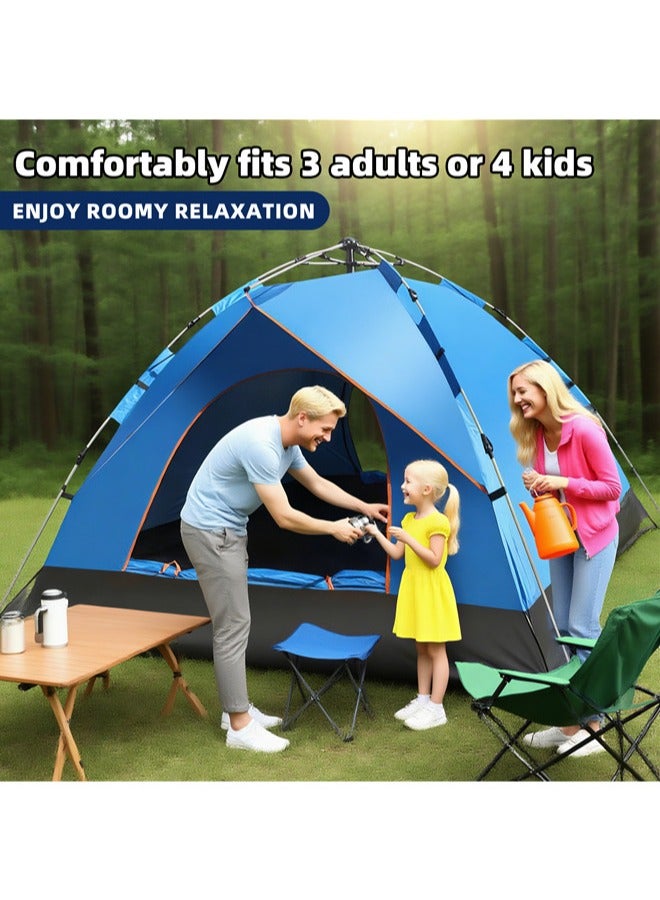 دنزوز خيمة التخييم 3-4 أشخاص منبثقة خيامًا قابلة للإزالة خيمة فورية 2 باب مقاوم للماء UV ، خيمة قبة للعائلة للعائلة النزهة الرياضية في الهواء الطلق مع حقيبة حمل - Image 3