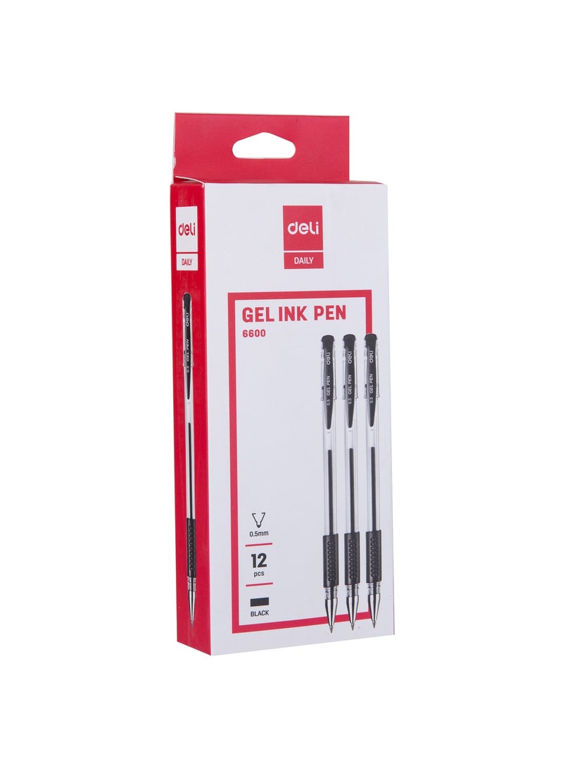 Deli E6600 Gel Pen (Conical Tip: 0.5mm), 12 pcs with 1 box - Black - Image 4