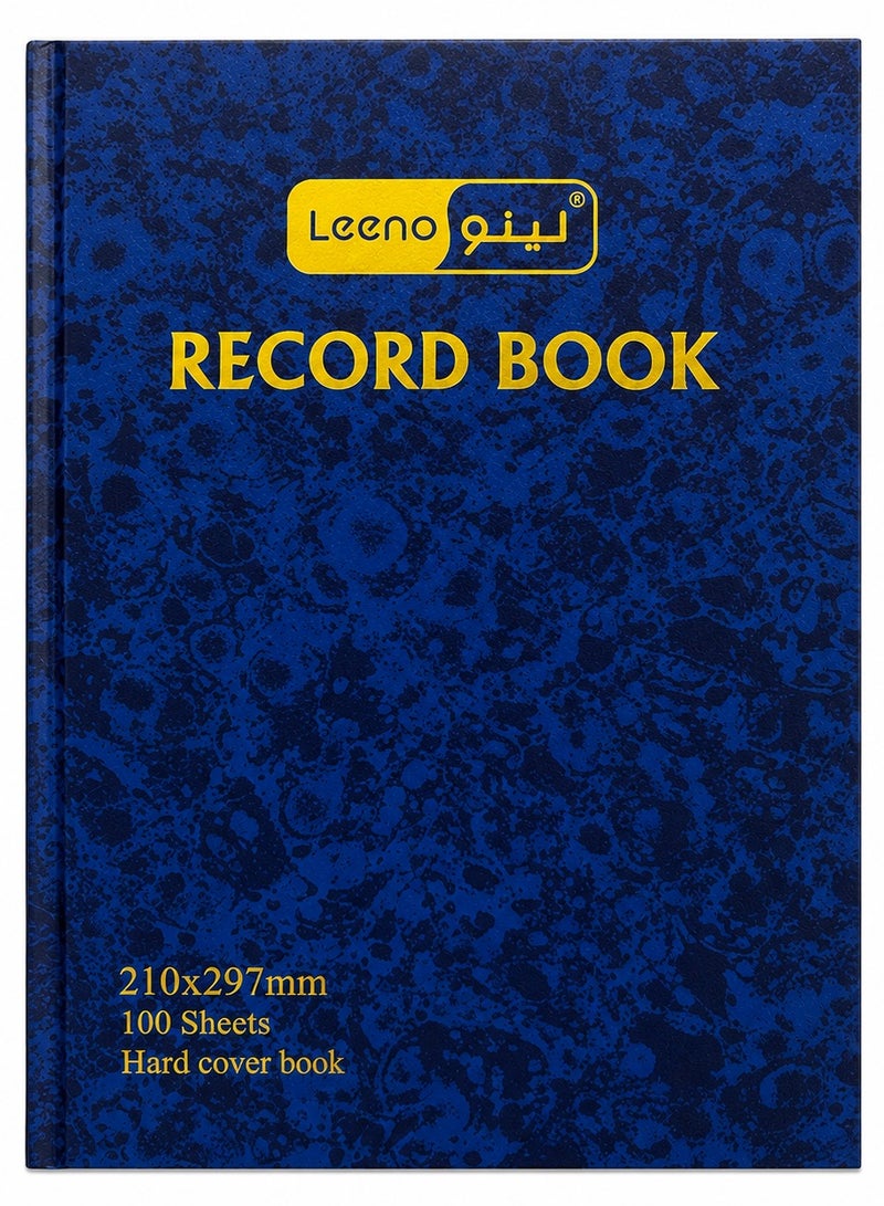 Leeno Record Book A4 Size | 210 x 297 mm | 100 Sheets | Hard Cover Notebook for Office, School, and Business - Image 1