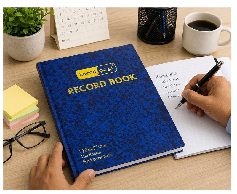 Leeno Record Book A4 Size | 210 x 297 mm | 100 Sheets | Hard Cover Notebook for Office, School, and Business - Image 2