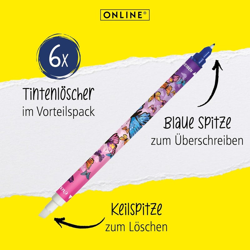 Online Value Pack Ink Eraser 6 x Ink Killer for Erasing and Overwriting | Butterfly Germany Design | Removal and Correction Blue Ink | Ink Colour Blue - Image 1