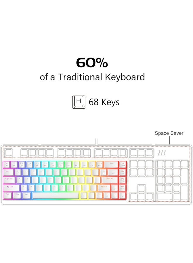 MageGee Mechanical Gaming Keyboard 60%,LED Backlit Keyboard, 68 Keys Mini Wired |Red Switch | White - Image 2
