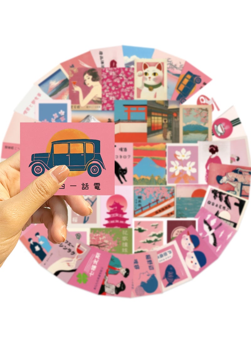 ORAINBOW 50PCS Pink Aesthetic Stickers Vintage Japanese Stickers Japanese Party Favors Decorations Laptop Vinyl Waterproof Sticker Pack - Image 2