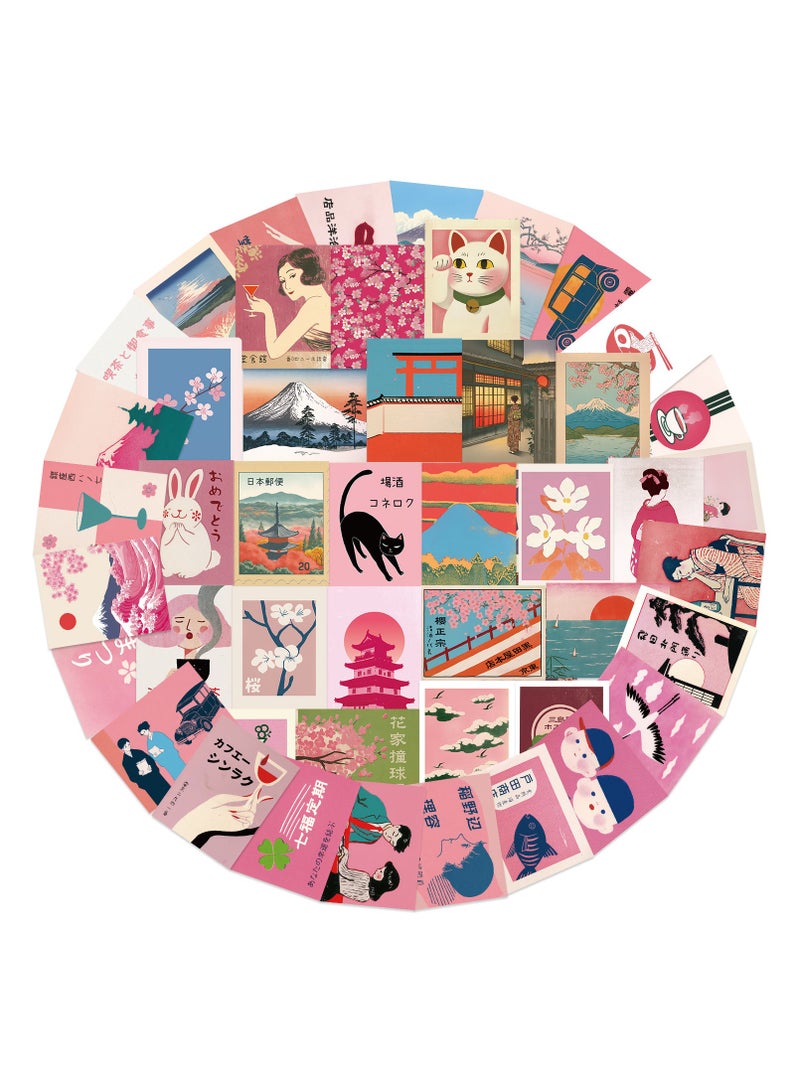 ORAINBOW 50PCS Pink Aesthetic Stickers Vintage Japanese Stickers Japanese Party Favors Decorations Laptop Vinyl Waterproof Sticker Pack - Image 1