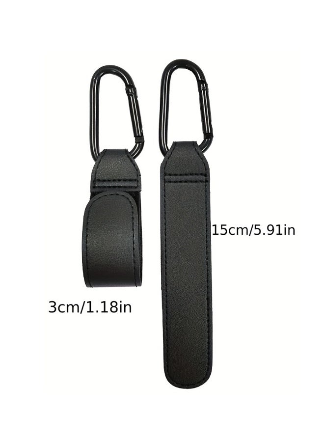 Baby Stroller Hooks - 2-Pack of Leather-Style Stroller Accessories, Non-Slip Stroller Clips, Carry 11 lbs per Stroller Bag Hook, Universal Hooks, 2 x Stroller Carabiner Clip (Camel) - Image 2