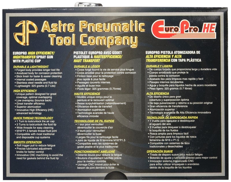 Astro Pneumatic Tool Astro EUROHE103 EuroPro High Efficiency/High Transfer Spray Gun with 1.3mm Nozzle and Plastic Cup - Image 4