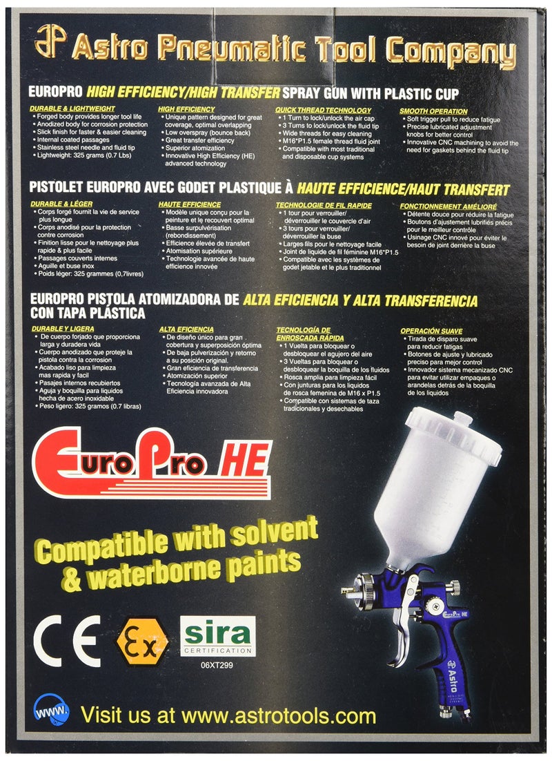 Astro Pneumatic Tool Astro EUROHE103 EuroPro High Efficiency/High Transfer Spray Gun with 1.3mm Nozzle and Plastic Cup - Image 2