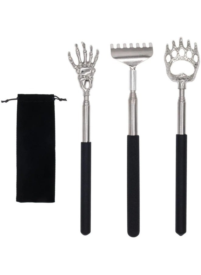 3 Pack Different Back Scratcher Metal Portable Telescoping Back scratchers with Rubber Handles, Extendable Back Massager Tool, Gifts for Men Women Kids Adults - Image 1