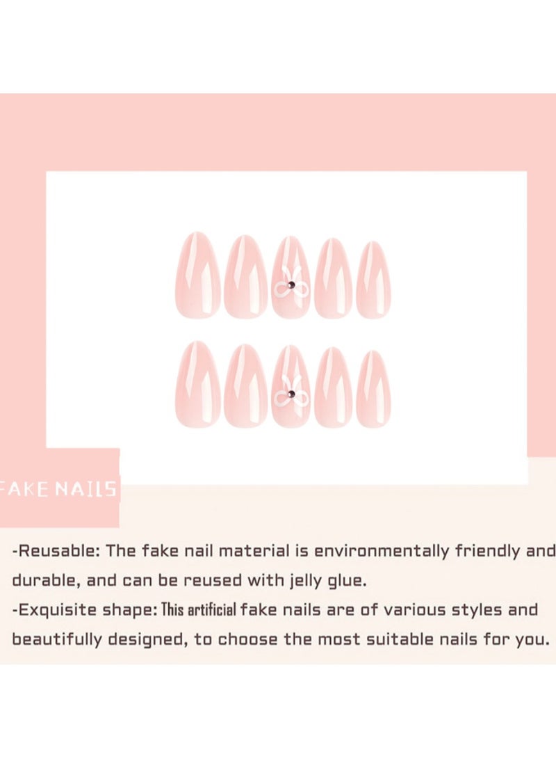 Generic Press On Nails Simple White Bow Tie Wearing Armor, Short Nude Ins-style Nail Art，24Pcs - Image 5