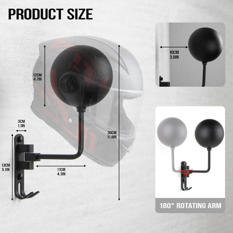 PUERSI Helmet Holder Wall Mount - 2 Pack 180° Rotation Helmet Hanger for Motorcycle and Sports Gear Display - Image 4