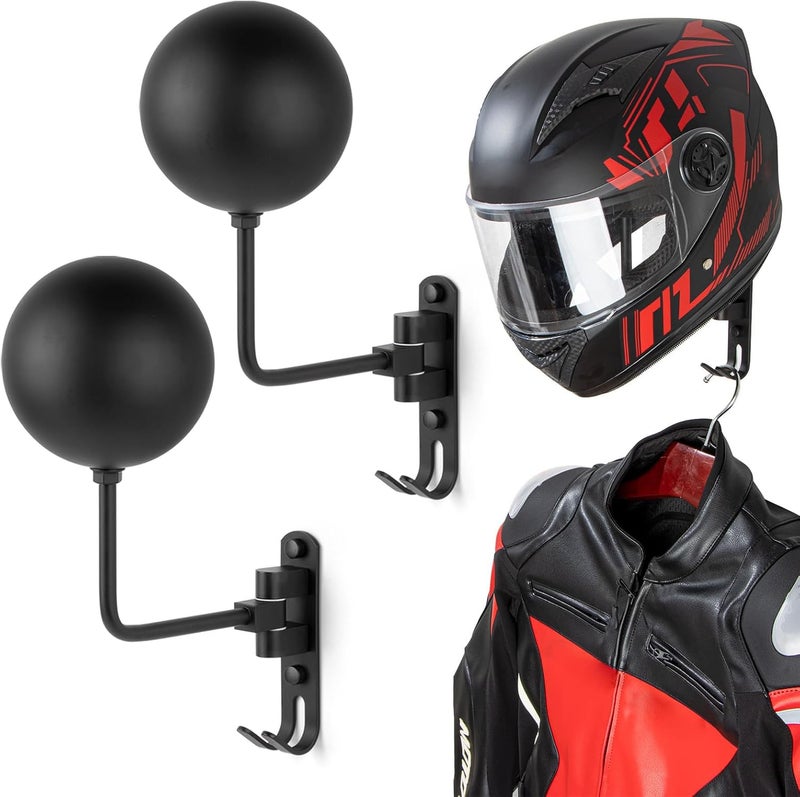 PUERSI Helmet Holder Wall Mount - 2 Pack 180° Rotation Helmet Hanger for Motorcycle and Sports Gear Display - Image 1