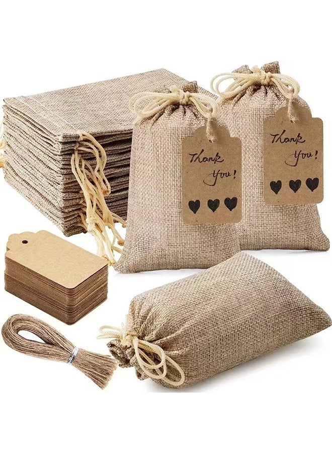 25 قطعة من أكياس هدايا الخيش الممتازة مع رباط وعلامات هدايا - Image 1