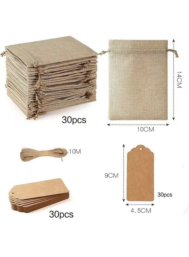 25 قطعة من أكياس هدايا الخيش الممتازة مع رباط وعلامات هدايا - Image 3