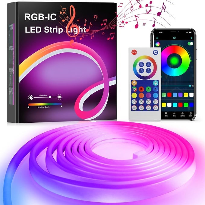 NEON LED STRIP RGBIC LED STRIP WITH APP CONTROL MULTICOLOR SEGMENTABLE COLOR CHANGING LIGHT FOR BEDROOM CEILING STRIP3 METERS
