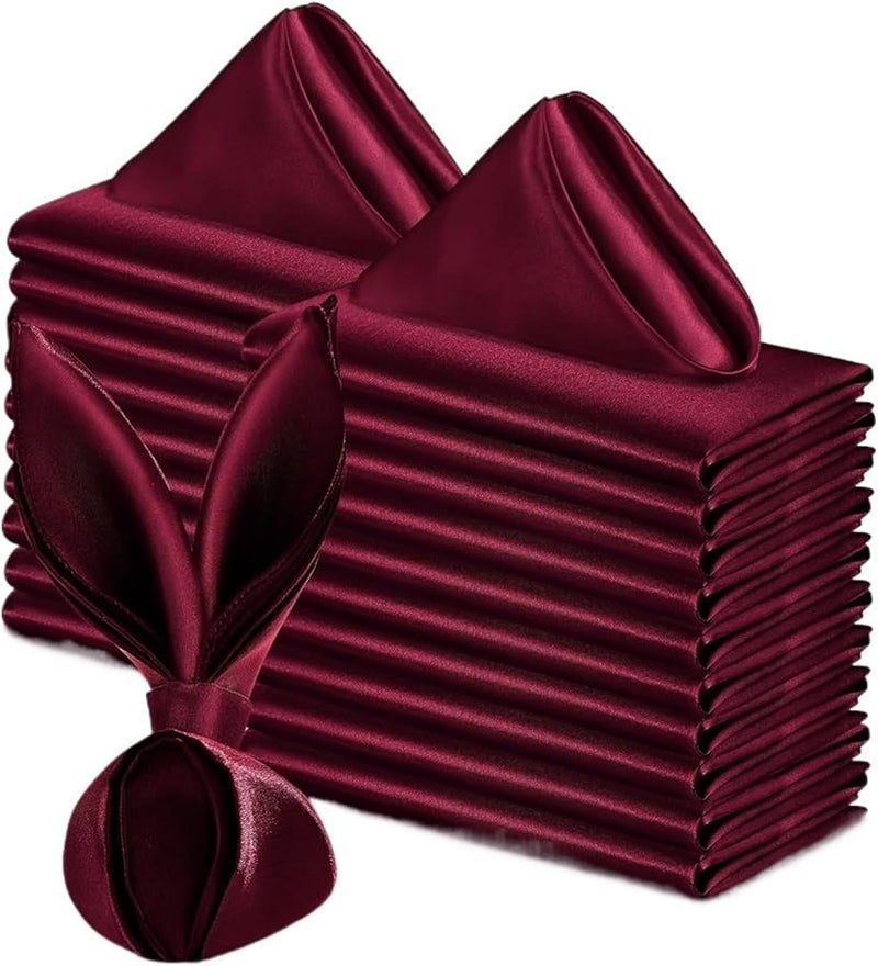 Burgundy Satin Cloth Napkins 50PCS 30x30CM Soft Dinner Napkins For Party Wedding - Image 1