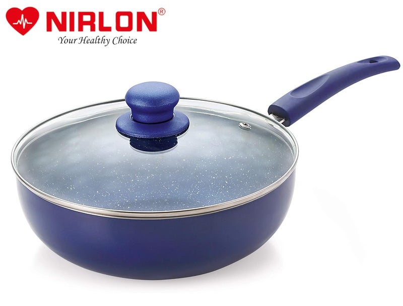Nirlon Aluminium Non Stick Dishwasher Safe Induction Base Bling Kadhai with Glass Lid - Image 2