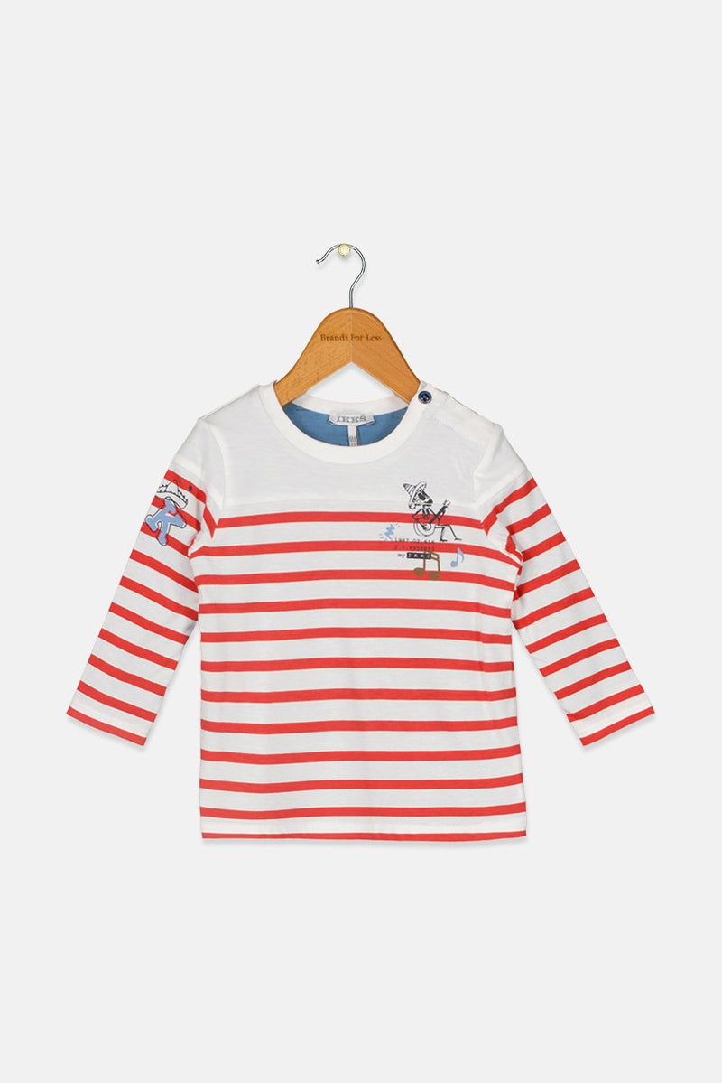 IKKS Toddlers Boy Crew Neck Long Sleeve Stripe Top, White  - Image 1