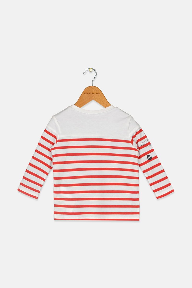 IKKS Toddlers Boy Crew Neck Long Sleeve Stripe Top, White  - Image 2