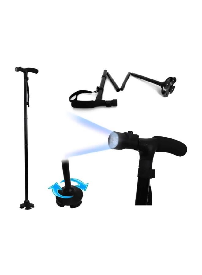 LED Light Folding Walking Cane Adjustable 85-95cm 5 Height Levels 4-Point Base Free Standing Cane with Wrist Strap for Seniors Men Women Lightweight Support Stick - Image 2
