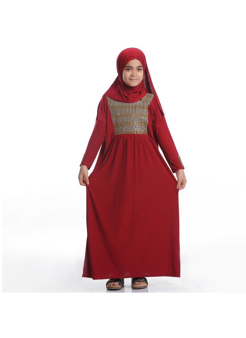 FULL JOY - Girls Praying Dress  Made Of Butter Jersey With a Separate Veil ,Maroon - Image 1