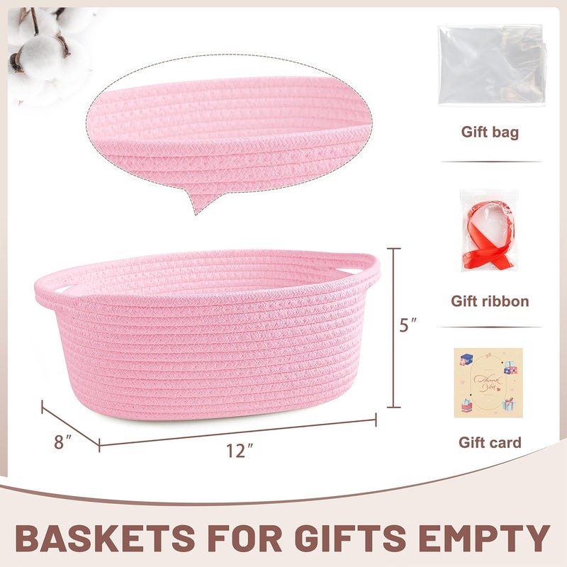 Bufims Small Woven Pink Gifts Basket for Storage Empty with Ribbons and Bags Durable Cute Gifts 12"X 8" X 5" Small Rope Basket for Gifting - Image 5