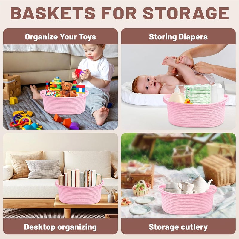 Bufims Small Woven Pink Gifts Basket for Storage Empty with Ribbons and Bags Durable Cute Gifts 12"X 8" X 5" Small Rope Basket for Gifting - Image 3