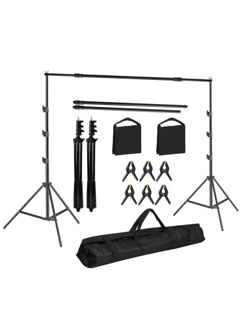 GUDOO Backdrop Stand 260*300 cm Photo Studio Adjustable Background Stand Support Kit with 2 Crossbars 6 Backdrop Clamps 2 Sandbags and Carrying Bag for Parties Events Decoration  - Image 1