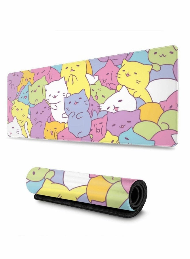 وسادة ماوس ألعاب ب Cute Cat XL، وسادة سطح مكتب كبيرة ممتدة، وسادة ماوس بحواف مخيطة، قاعدة مطاطية غير قابلة للانزلاق بطول 31.5 × 11.8 بوصة - Image 1
