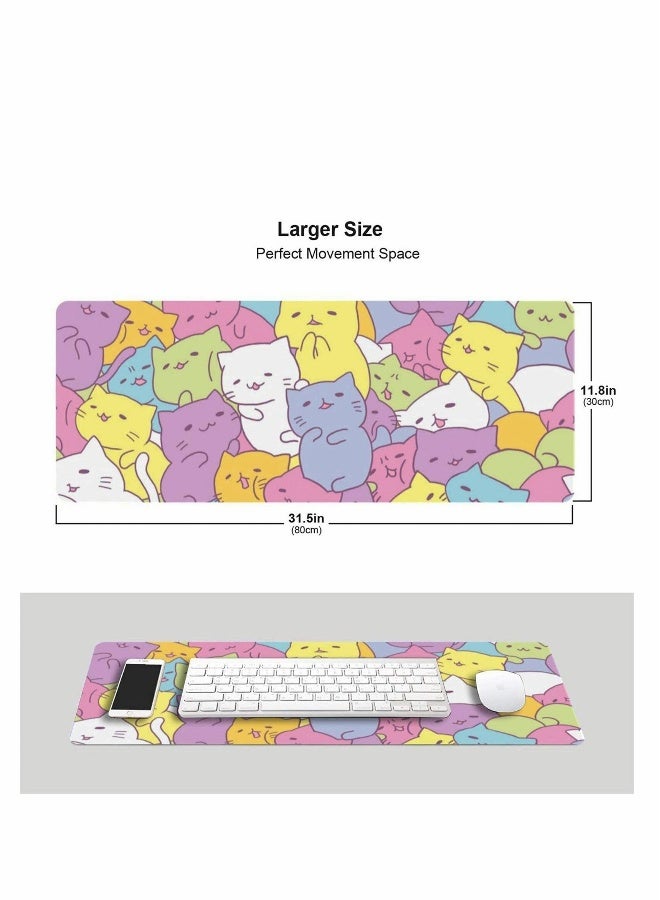 وسادة ماوس ألعاب ب Cute Cat XL، وسادة سطح مكتب كبيرة ممتدة، وسادة ماوس بحواف مخيطة، قاعدة مطاطية غير قابلة للانزلاق بطول 31.5 × 11.8 بوصة - Image 2