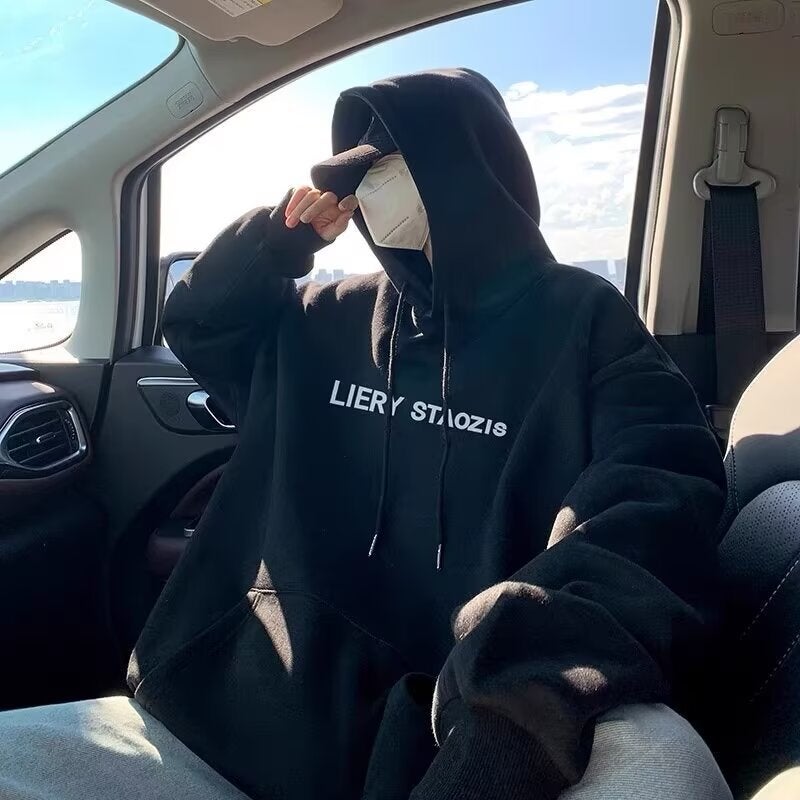 Hong Kong Style Plus Size Fleece-Lined Hooded Sweatshirt Men'S High Street Design Sense Niche Simple Loose Thickened Jacket Trendy - Image 5